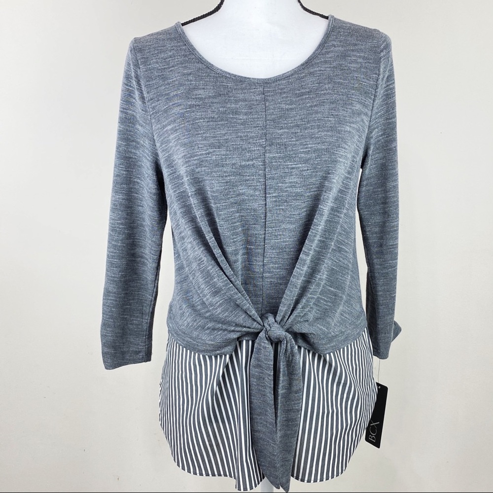 BCX - Ruched 3/4 sleeve layered look top